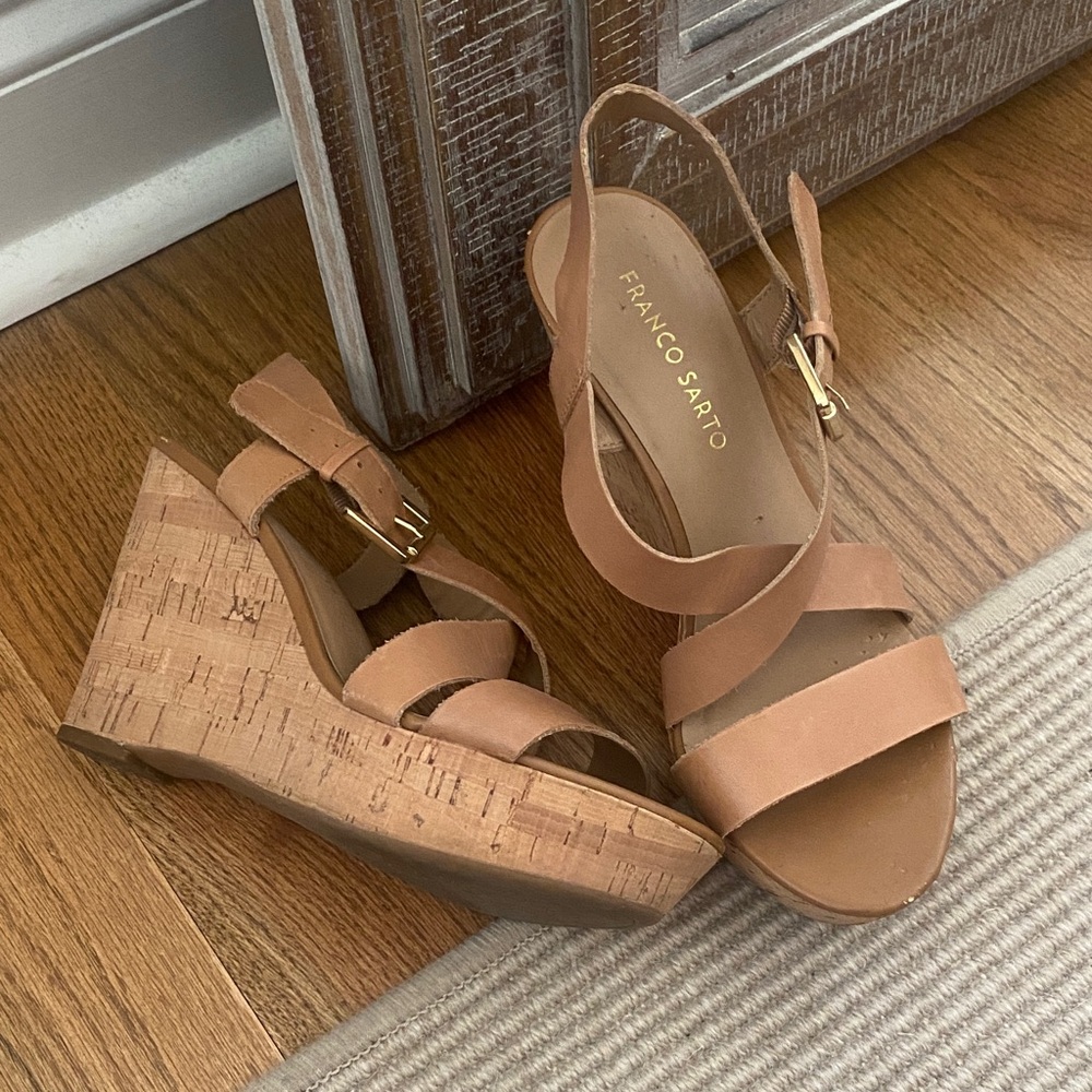 Franco Sarto Brown Cork Wedge Sandals